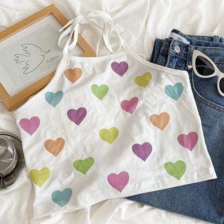 Heart Print Halter Open-back Camisole Top White - One Size