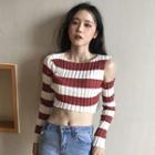 Long-sleeve Cropped Striped Knit Top