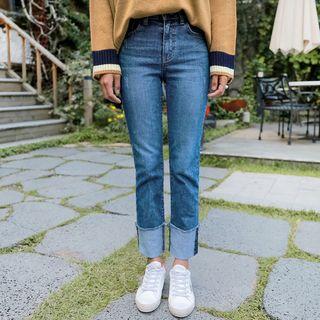 Turn-up Hem Boot-cut Jeans
