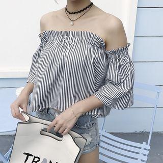 Off Shoulder 3/4-sleeve Blouse Stripe - One Size