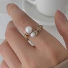 Rhinestone Faux Pearl Open Ring White Faux Pearl - Gold - One Size
