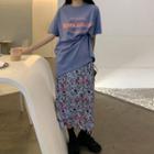 Short-sleeve Printed T-shirt / High-waist Floral Skirt