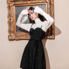 Velvet Panel Buttoned A-line Pinafore Dress