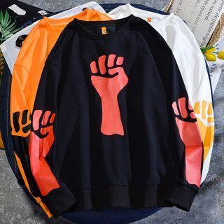 Round Neck Fist Print Sweatshirt