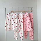 Set:strawberry Print Long-sleeve Top + High-waist Pants