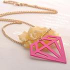 Hollowed Diamond Necklace Fuchsia - One Size
