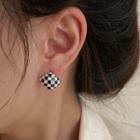 Check Square Alloy Earring 1 Pair - Blue & White - One Size