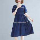 Short-sleeve Drawcord Back Midi Dress Blue - One Size