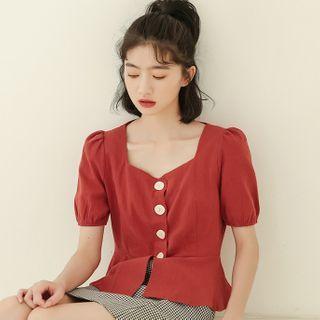 Button V-neck Short-sleeve Top