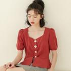 Button V-neck Short-sleeve Top