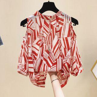 Cold-shoulder Printed Blouse