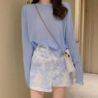 Set: Long-sleeve Top + Tie Dye A-line Skirt