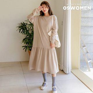 Frill-hem Loose-fit Long Pullover Dress