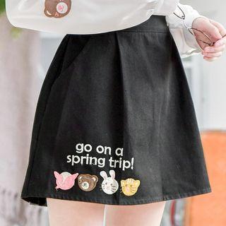 Embroidered Lace-up Detail A-line Skirt