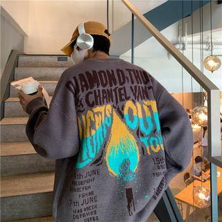 Long Sleeve Round Neck Letter Jacquard Sweater