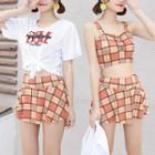Set: Strip Lattice Swim Top + Lattice Skirt + Cover Up