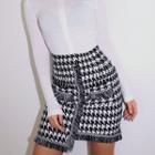 Houndstooth Fringed Asymmetric Skirt Houndstooth - One Size