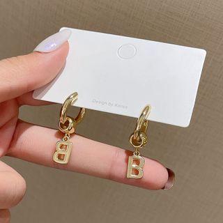 Lettering Hoop Earring E3030 - 1 Pair - Gold - One Size