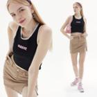 Lettering Embroidery Lace Trim Tank Top