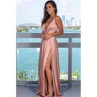 V-neck Sleeveless Slit Maxi A-line Dress