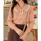 Scallop-collar Knit Top With Detachable Collar Peach - One Size