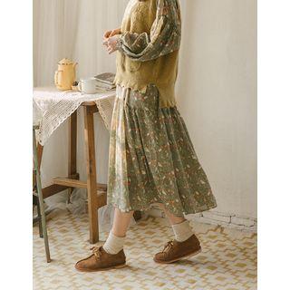 Frill-neck Balloon-sleeve Maxi Floral Dress