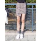 Asymmetric-hem Check Mini Skirt