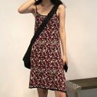 Spaghetti Strap Floral Print Knit Dress As Shown In Figure - One Size