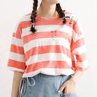 Striped Ripped Elbow-sleeve T-shirt