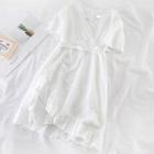 V-neck Short-sleeve Dress White - One Size