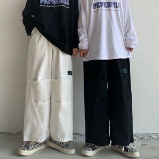 Drawstring Hem Pintuck Straight-cut Cargo Pants