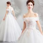 Flower Embroidered Off-shoulder Wedding Ball Gown