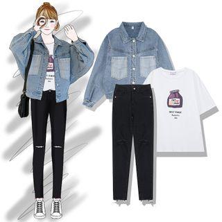 Printed Short-sleeve T-shirt / Denim Jacket / Skinny Jeans