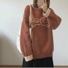 Lion Jacquard Sweater Brick Red - One Size