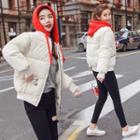 Contrast Hooded Padded Zip-up Coat