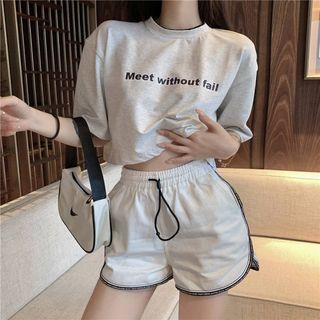 Lettering Short-sleeve T-shirt / Contrast Trim Drawstring Shorts / Set