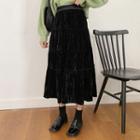 Corduroy Midi A-line Skirt Black - One Size