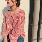 Set: Striped 3/4 Sleeve Shirt + Choker