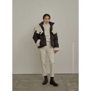 Fleece-panel Padding Jacket Black - One Size