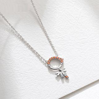 925 Sterling Silver Rhinestone Pendant Necklace Silver & Orange - One Size