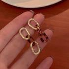 Hoop Link Drop Earring 1 Pair - 925 Silver Stud - Amber & Gold - One Size