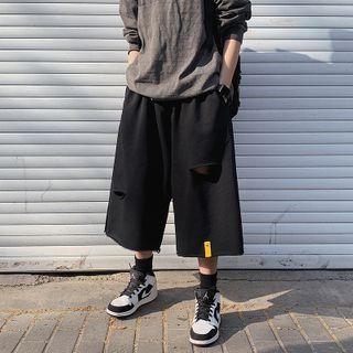 Ripped Capri Wide Leg Pants