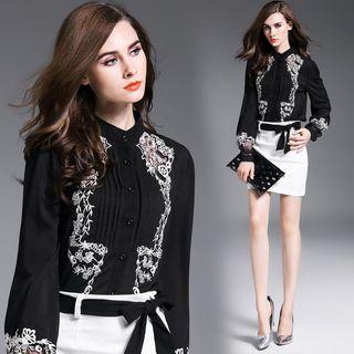 Long-sleeved Embroidered Slim Blouse
