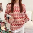 Mock-neck Argyle Sweater Pink - One Size