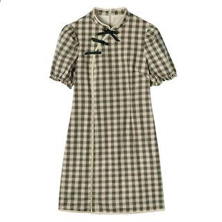 Check Short-sleeve A-line Qipao