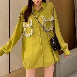 Plaid Panel Shirt Green - One Size