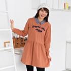 Embroidered Collared Long-sleeve Dress