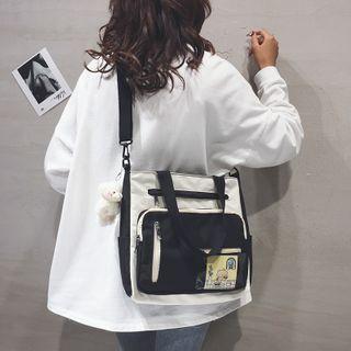 Front Pocket Two Tone Canvas Crossbody Bag