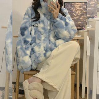 Tie-dye Print Fleece Jacket / Wide-leg Pants