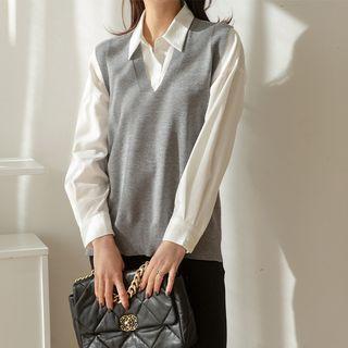 Plain V-neck Dip-back Sweater Vest